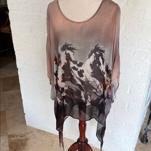 Elegant Horse Print Blouse - Brown